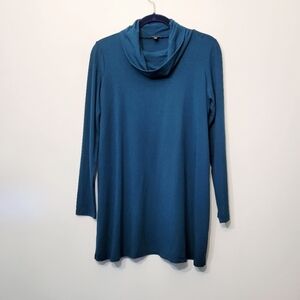 Eileen Fisher Mid-Length Teal Long Sleeve Cowl Neck Sweater Dress Size Small